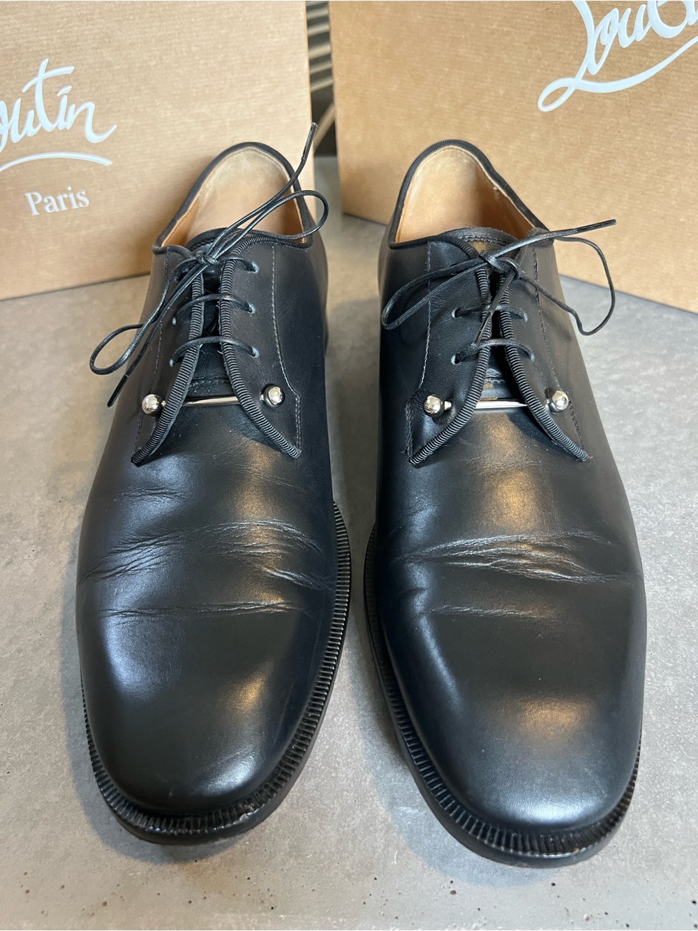Christian Louboutin Black Leather Lace-Up Derby Shoes